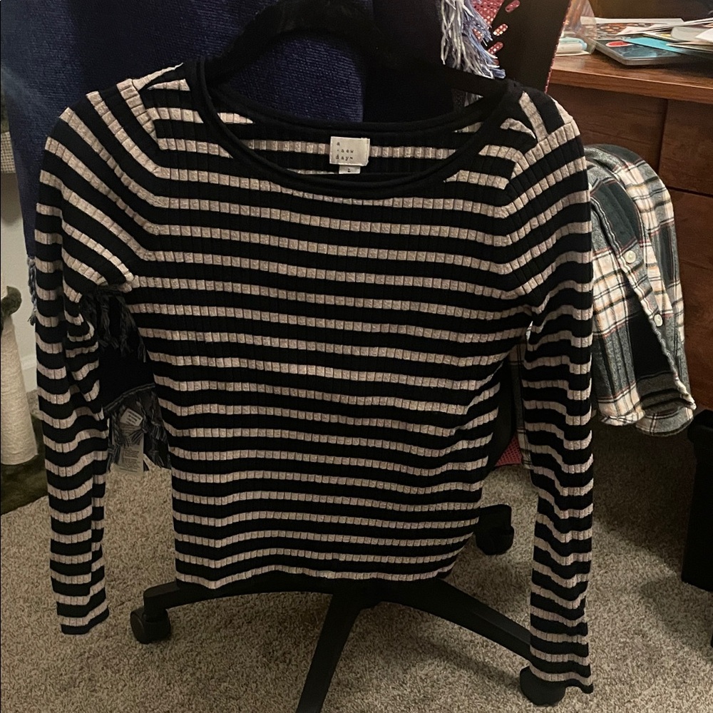 Striped Long-Sleeve Ribbed Knit Top - Black & White - A New Day brand Target